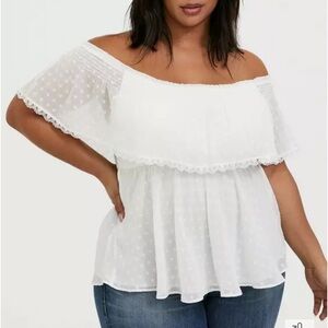 Torrid White Ruffled Asymmetrical Blouse